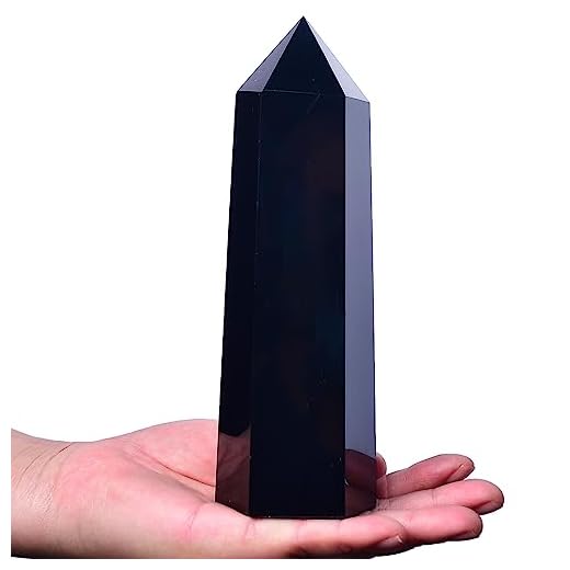 FZBHRO Black Obsidian Towers Large Crystal Point Obelisk 6 Faceted Healing Crystal Stone Wand for Meditation Gift 1.7-2.2 Pound