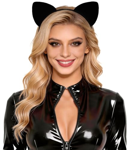 Bonnie Z. Leonardo Black Cat Ears Headband Furry Padded Catwomen Headbands Cat Black-F