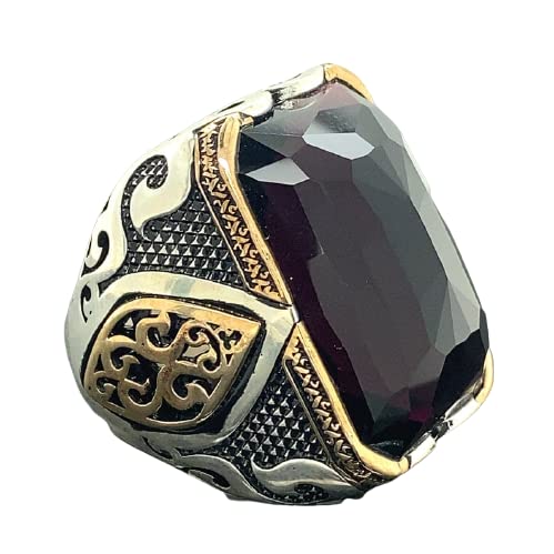 Silver Amethyst Men's Ring, Man Silver Large Ring, Ottoman Style Ring, Turkish Handmade Silver Men Ring, 925K Sterling Silver Ring #TOP21