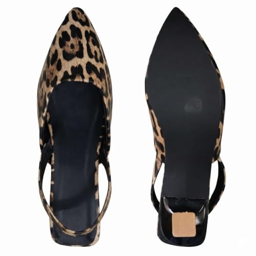 Image of AUSTINE Women's Leopard Print Slingback Heels | Pointed Toe Kitten Heel Pumps, Low Sculptural Heel, Animal Print Dress Shoes for Office & Party