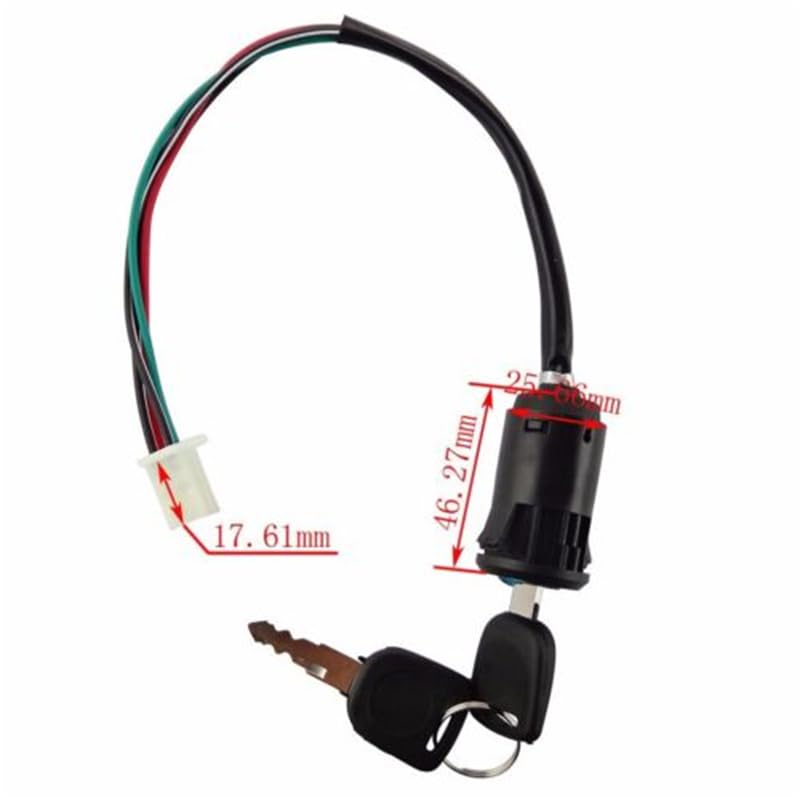 Motorcycle Ignition Switch with Key - 4 Wires for ATV, Go Kart, Moped, and Scooters (90cc to 250cc)