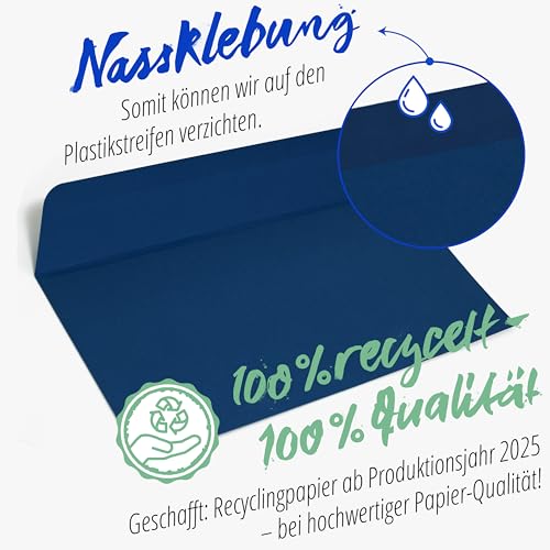 Japun – Briefumschläge (50 Stück) aus Papier, Kuvert, Umschlag ohne Fenster - DIN lang - 220 x 110 mm - blau