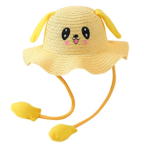 Child Rabbit Hat Ear Moving Jumping Hat Funny Bunny Hat Cap for Baby Girls Sun Straw Hat with Wide Brim Bucket