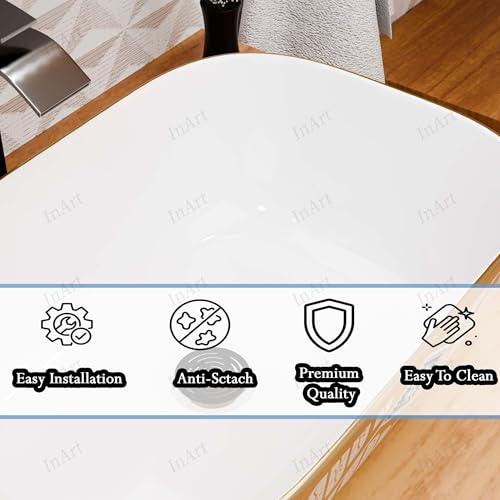 Image of Inart Wash Basin - Table Top Basin, Counter Top Wash Basin for Bathroom, Modern Ceramic Tabletop Sink Washbasin Design for Living Room, Dining Hall, Washrooms - 45 X 32 X 13.5 cm, Gold