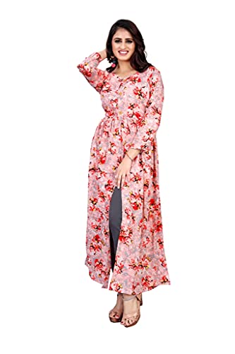 Image of H.E HAMZA ENTERPRISER Printed Crepe Material Brown Western Dress For Women