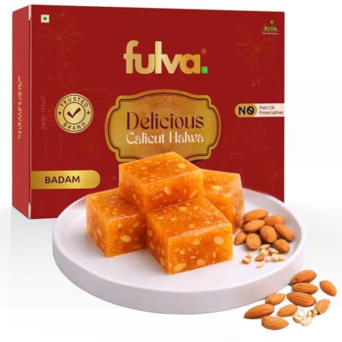 Image of Fulva Kerala Badam Halwa 200g, Original Kozhikode Halwa Traditional Indian Sweet with Authentic Badam Flavor, Soft and Chewy Dessert for Festive Occasions and Celebrations