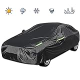 【Materiale migliore】 - Il telo copriauto è realizzato in tessuto impermeabile 210T ad alta densità, più resistente all'usura. Il materiale nero resiste al 95% ai raggi UV e ha una migliore resistenza all'acqua. Perfetto per un uso prolungato in macchina per combattere tutte le condizioni atmosferiche.