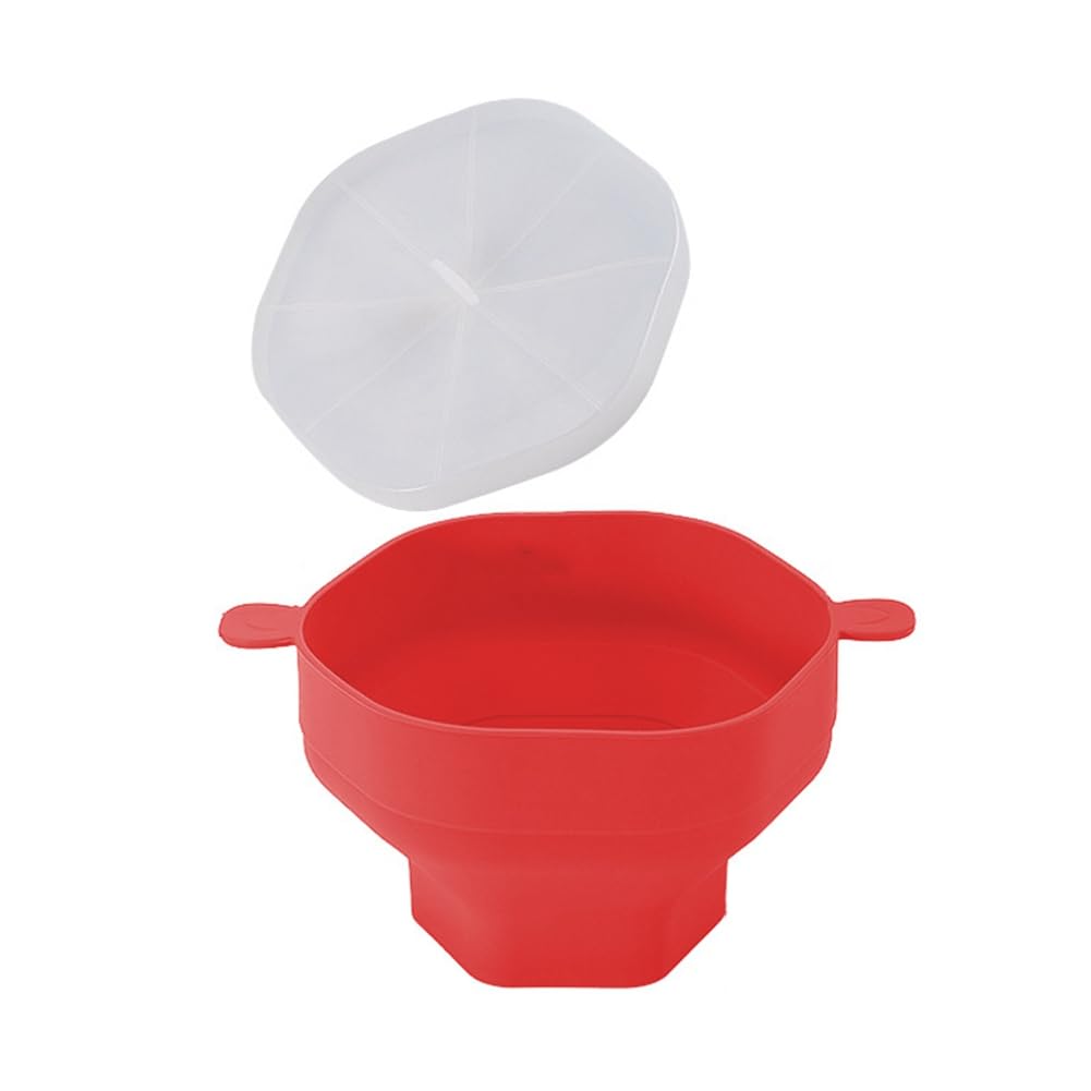 CTRLZS Silicone Microwave Popcorn Bowl Foldable Popcorn Maker Bucket Bowl with Lid Folding Popcorn Kitchen Baking Tool Red