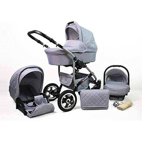 Travel System Stroller Pram Pushchair 2in1 3in1 Set Isofix Q-Step by SaintBaby Silver 3in1 with Baby seat Cover