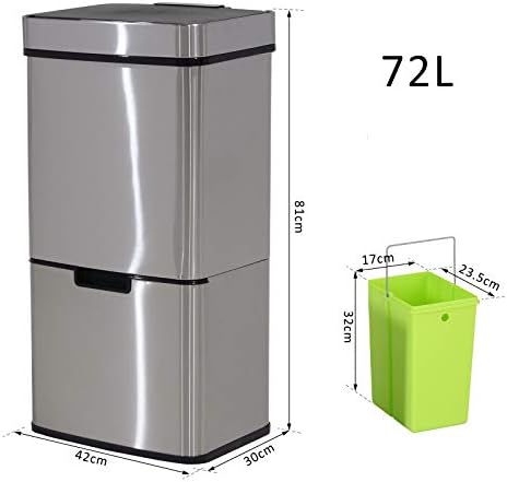 HOMCOM 72L Recycling Sensor Bin Stainless Steel 3 Compartments For Both Wet/Dry Waste w/Removable Lid Kitchen Home