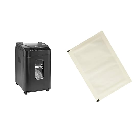 Amazon Basics 150 Sheet Autofeed Micro Cut Paper Shredder (Black) and Micro Cut Paper Shredder Sharpening & Lubricant Sheets (12 Pack)