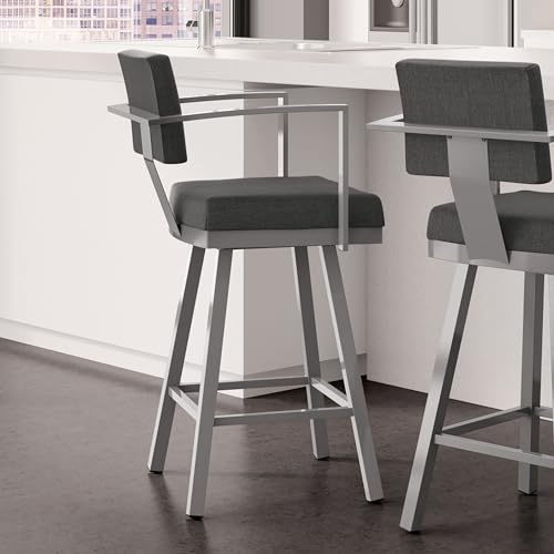 Image of Amisco Akers 26 in. Swivel Counter Stool - Charcoal Grey Polyester /Glossy Grey Metal