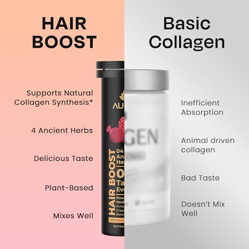 Image of Auric Hair Boost Effervescent Tablets 40 Count | Ayurvedic Formula for Hair Fall Control | Biotin, Zinc, Beetroot & Grapeseed Extracts & Herbal Extracts | Hair Growth & Strength Support