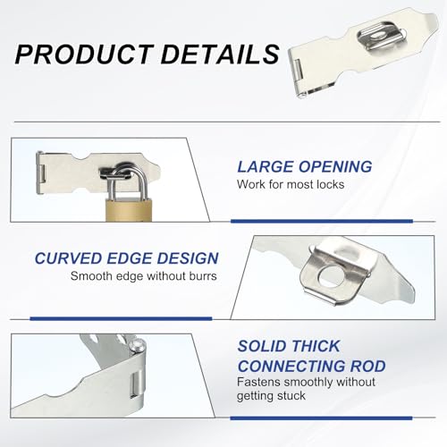 Image of PATIKIL 2.5 Inch Door Lock Hasp Latch, 2 Pack 304 Stainless Steel Security Padlock Latch Door Gate Lock Hasp with Screws for Gate Cabinets Shed Closet Lockers, Silver