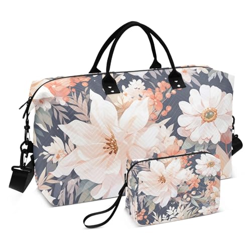 Large Travel Duffel Bag, Drawing Flower Sports Tote Gym Bag, Shoulder Weekender Overnight Bag for Women Men, Carry On Luggage with Toiletry Bags