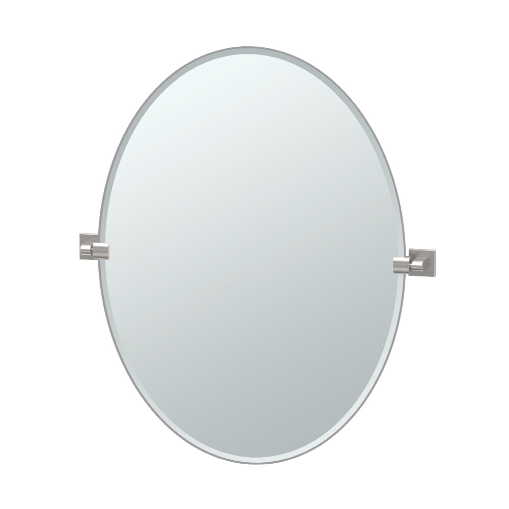 Photo 1 of **Missing brackets** Gatco 4079LG Elevate Frameless Oval Mirror, Satin Nickel, 32"H