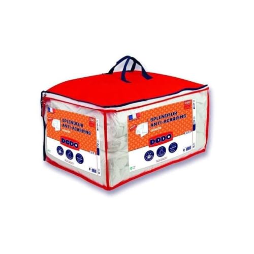 DODO Pack Couette chaude anti-acariens 220x240 cm + 2 oreillers 60x60 cm - Splendeur - Garnissage 100% volupt'air 350gr/m² - Bl