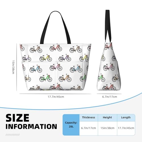Colorful Bicycle Pattern Large Beach Bag Waterproof Sandproof Swim Tote Pool Bag For Women With Zipper3