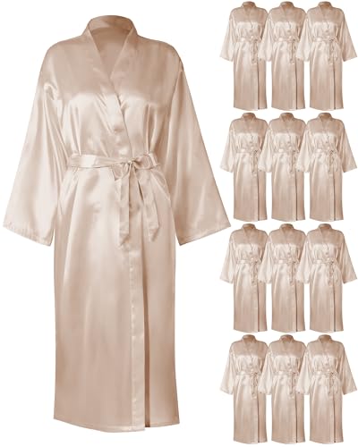 Image of Xtinmee 6 /12 Pcs Women's Long Satin Robes Full Length Sleepwear Silky Bath Robe Kimono Dressing for Wedding Birthday Party