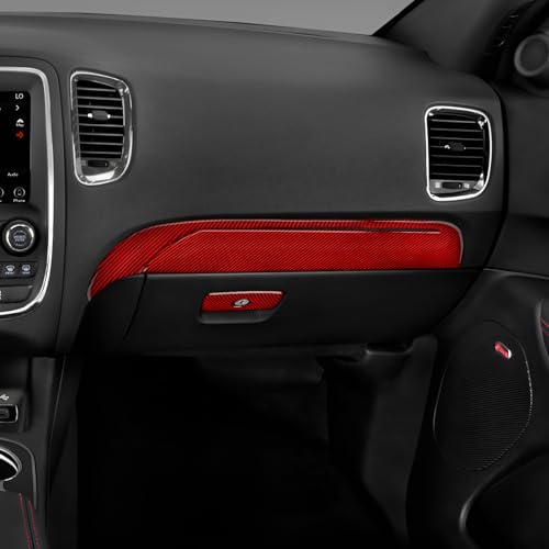 Image of Car Glove Box Cover Trim Decals for 2011-2020 Dodge Durango Accessories Carbon Fiber Interior Stickers, Red