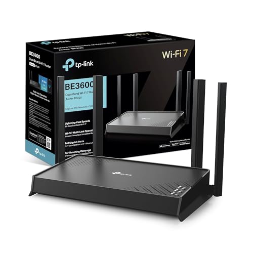 TP-Link Archer BE220 Dual-Band WiFi 7 Router BE3600 EasyMesh WiFi Router with 4 Antennas Seamless Extender Booster with 4K-QAM Full Gigabit Ports VPN Encryption APP Control Easy Setup