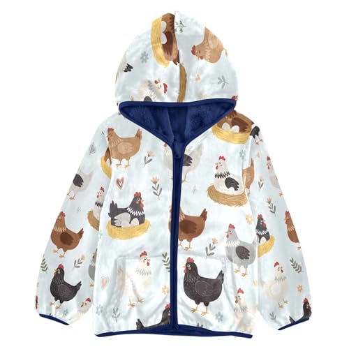 Chicken Eggs Nest Pattern Design Toddler Fleece Jacket Girl Boys Hooded Fleece Jacket Coat Warm Outwear Zip-up 3-10T