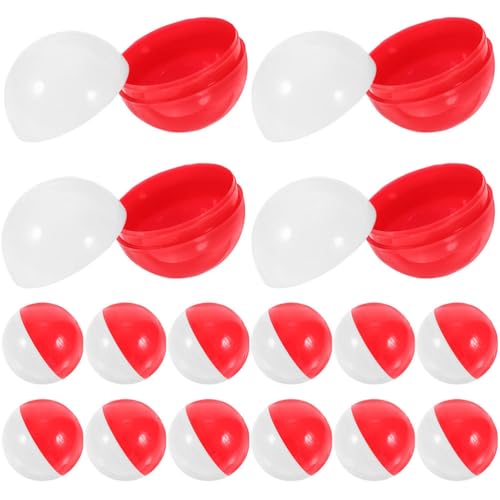 GLEAVI 20Pcs Gumball Vending Machine Capsules: 2 inch Empty Round Capsules Plastic Containers for Birthday Party Easter Chritsmas(Red and White)