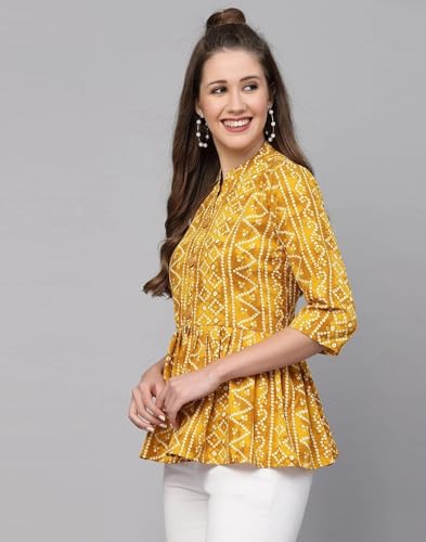 Image of Bollyclues Women's Crepe Bandhni Printed Peplum Top(BC-to)