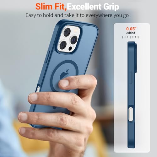 Image of SUPFINE Magnetic for iPhone 16 Pro Case(Compatible with MagSafe)(Military Grade Drop Protection) Slim Translucent Matte Shockproof with Anti-Fingerprint Phone Case,Deep Blue