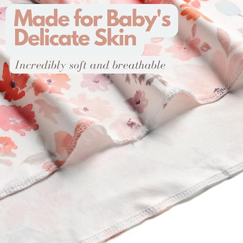 Image of Newborn Baby Girl Receiving Blanket Swaddle Blanket Stretchy Knit Swaddle Set with Matching Headband and Beanie (Orange)
