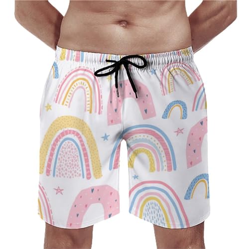 Short de bain homme arc-en-ciel dessin animé en tissu léger pour la plage