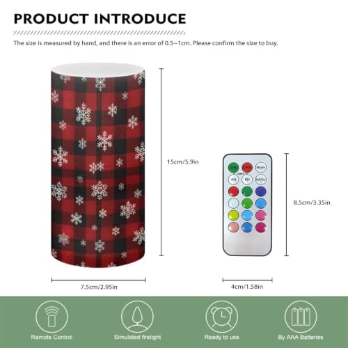 Image of Poceacles Flameless LED Candle Battery Powered Realistic Pillar Candle Decorative Tea Lights for Home Party Indoor Outdoor Christmas Decor, Snowflake Christmas Plaid Red Black