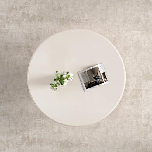 Mesa de centro ovalada tipo tambor acabado blanco crema en madera MDF premium 6
