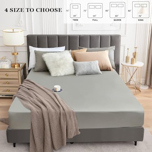 Image of 100% Waterproof Mattress Protector | Permium Cotton Mattress Skin Friendly Bed Cover | Breathable & Non-Allergenic Ultra Soft Elastic Fitted Bed Protector | 75x36 Inch, Single, Grey