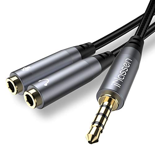 Cable Separador de audio y microfono, Auriculares Splitter Y Audio 3.5mm Macho a 2 Hembra Adaptador Audio Auriculares Stereo Jack de Audio y Cable Compatible con P S 4, MP3, Tabletas, Teléfono, PC
