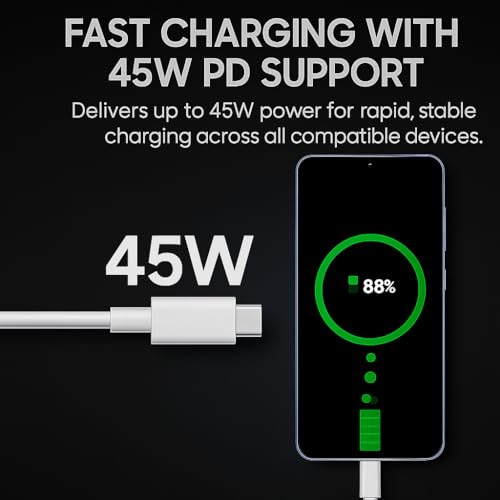 Image of 25W Original Type C to C Super Fast Charging Cable Compatible with A /M /F /S /Z /flip /fold /36 /35 /34 /16 /15 /14 /05 /05s /06 /55 /56 /54 /33 /S25 /S24 /S23 /S22 /S21 /S20 /ultra /plus /fe /Edge, White
