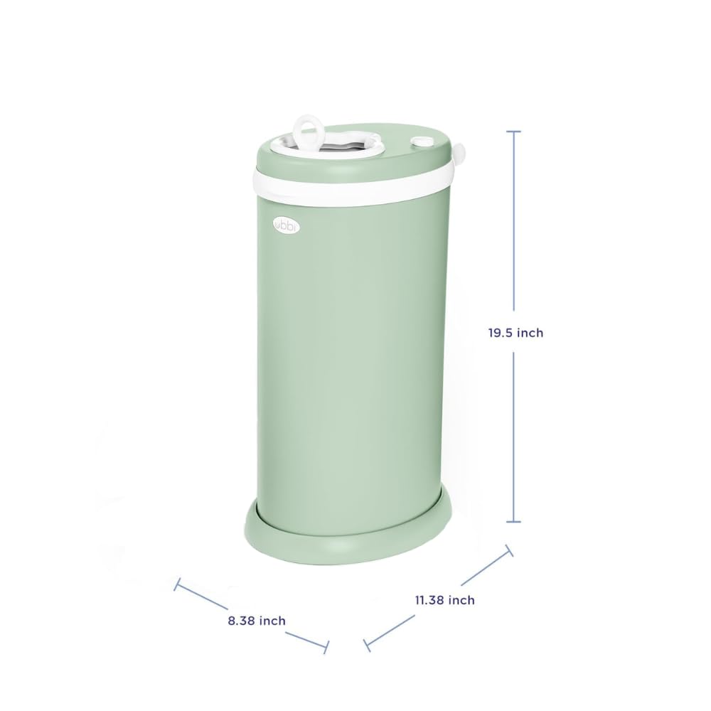 Ubbi Steel Odor Locking Nappy Disposal Bin, No Special Bag Required, Diaper Pail, Sage Green