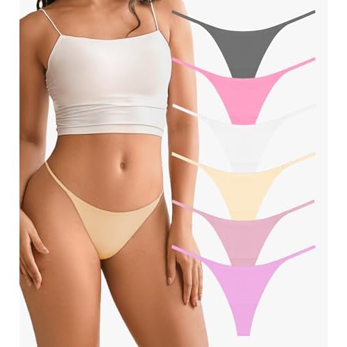 DEANGELMON Seamless G-string Thongs for Women - No Show Thong Underwear Low Rise Stretch Panties Workout Pack Large B-6pcs