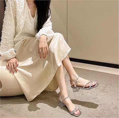 Strappy Heels For Women Low Block Chunky Heels Open Square Toe Slingback Sandals For Women's Wedding Bridal Prom4