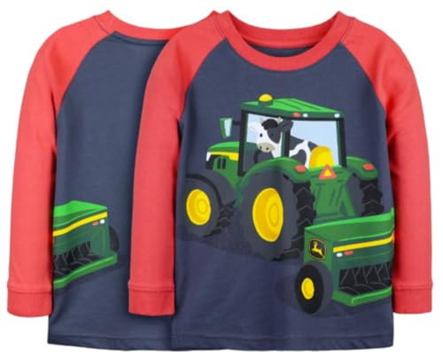 John Deere Cow Driving Tractor and Drill Ombre Blue Orange Long Sleeve T-Shirt Sizes 2T 3T 4T