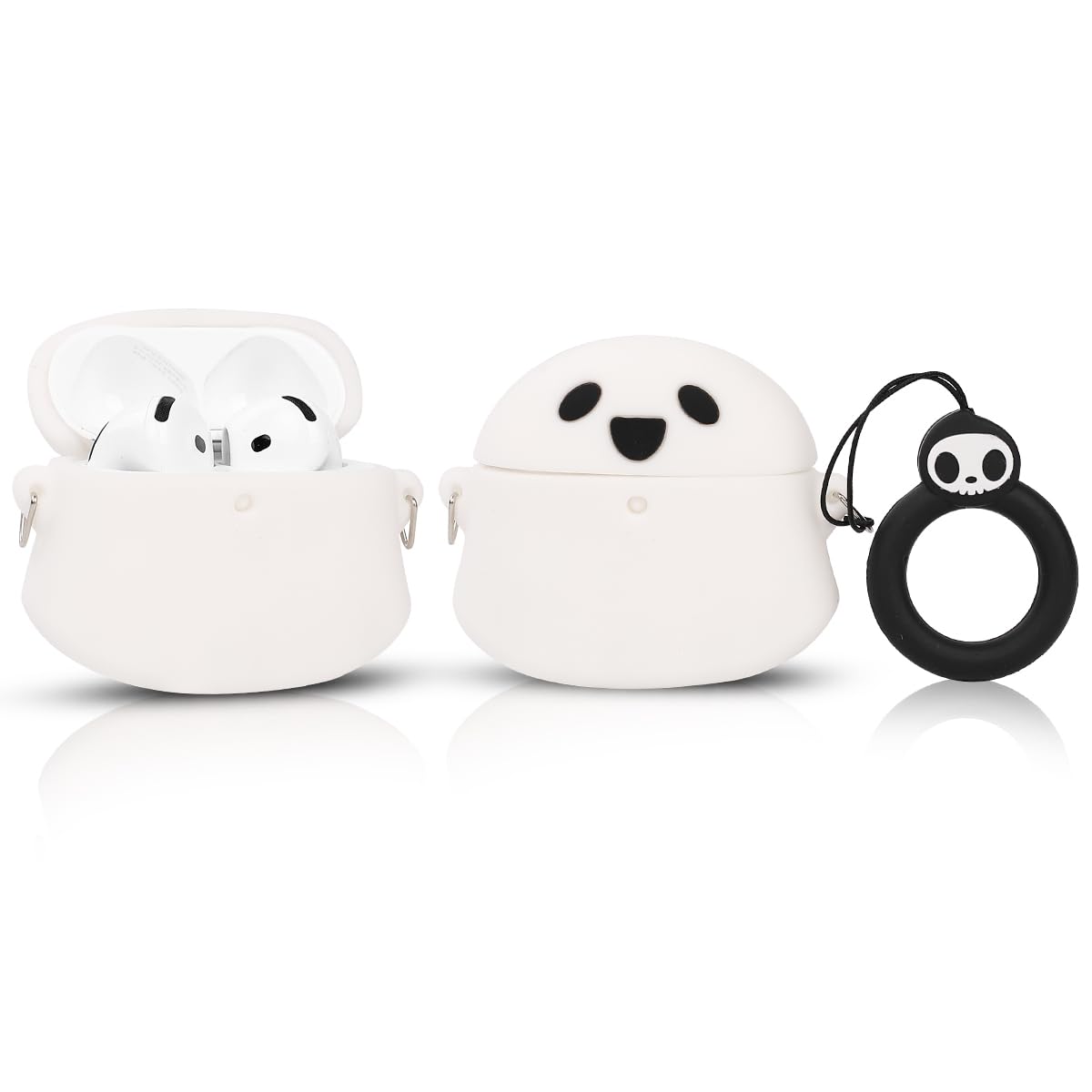 LEWOTE Compatible with Apple Airpods 4 Protective Funny Cute 3D Cartoon Case Cover with Keychain (Ghost Night Light)