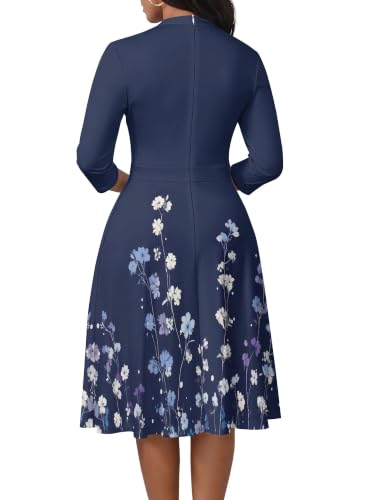 Image of PinkPatty Women's Casual A-line Midi Dresses 3 /4 Sleeve V Neck Fit and Flare Dress with Pockets