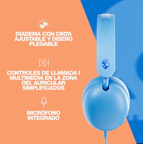 Miniatura 3 de Skullcandy Grom Cascos Over-Ear Con Cable Para Infantes, Limitación De Volumen, Puerto Para Compartir Audio, Micrófono, Compatibles Con Dispositivos Bluetooth Y Ordenadores - Blue