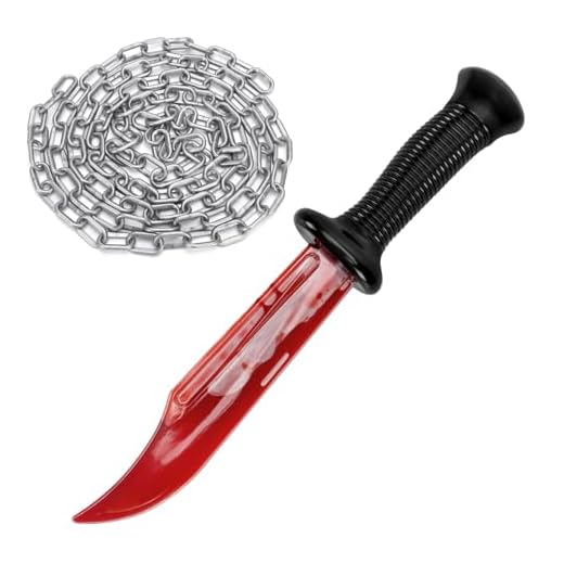 Blutiges Messer mit Kette Set - Scream Messer Halloween 34 cm Plastik Ghostface Halloween Zubehör Kostüm Horror Fake Waffe mit Blut,Plastikmesser Scherzartikel Accessoires für Erwachsene Kinder(A)