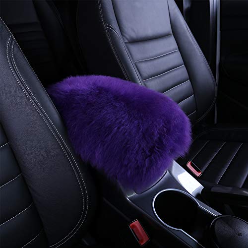 Silence Shopping Auto Center Console Pad, peludo piel de oveja australiana lana caliente invierno mullido codo Cojín Confort Apoyabrazos suave de la cubierta del coche Protector Universal Fit(Violeta)