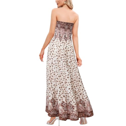 Image of Women's Summer Strapless Tube Top Maxi Dresses Off Shoulder Boho Beach Long Dress