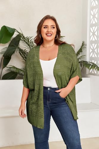 Image of ForHailey Women's Plus Size Crochet Cardigan Kimonos Boho Short Sleeve Oversized Summer Open Front Knitted Sweater