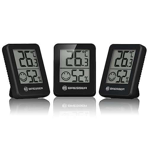 Bresser 3er Set Thermometer Hygrometer - Digitales Raumthermometer für Kontrolle Innenraum Luftfeuchtigkeit, Kühlschrankgeeignet, Wandmontage und Magnet, Schimmelvorbeugung - Indikator Smiley, Schwarz Bresser 3er Set Thermometer Hygrometer - Digitales Raumthermometer für Kontrolle Innenraum Luftfeuchtigkeit, Kühlschrankgeeignet, Wandmontage und Magnet, Schimmelvorbeugung - Indikator Smiley, Schwarz