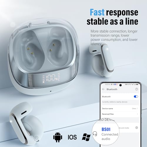 Image of Clip On Ear buds, Open Ear Headphones, Bluetooth 5.4 HiFi Stereo Clip Earbuds, 42H, LED Display Wireless EarBuds, Comfortable Lightweight, IP7 Waterproof Earphones, Earbud for Workout Running, Blue