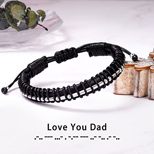 Inspirational Gifts for Men Morse Code Bracelets Mens Bracelets Graduation Gifts for Him Fathers Day Adjustable Leather Bracelet Motivational Birthday Annivesary Jewelry Stocking Stuffers for Men